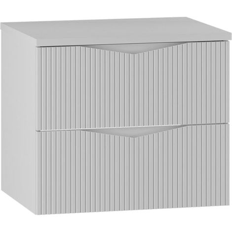 Meuble de salle de bain sous vasque suspendu avec plan CLEO blanc 80 cm façades rainurées (1/5)