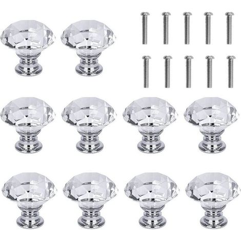 Lot de 10 poignées de vitrine, losange, 3 cm, blanc