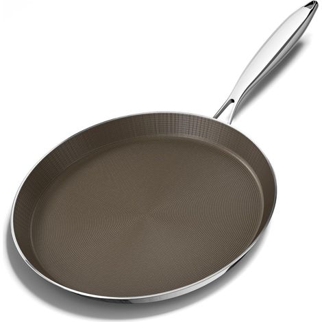 Poêle à Crêpes en Acier Inoxydable 30 cm, Poêle à Crêpes Induction, Revêtement antiadhésif en céramique de titane, Sans PFOA (Marron)