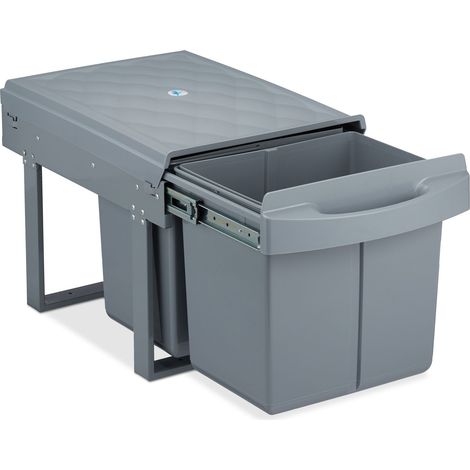 Relaxdays Pattumiera Estraibile con 2 Secchi, Bidoni Raccolta Differenziata Sottolavello, 2x15L, 34,6x34x51,8 cm, Grigio (1/5)