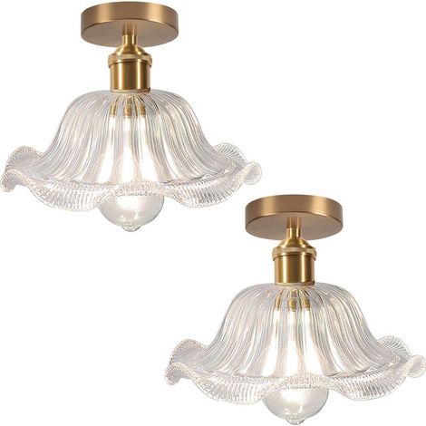 2PCS Plafonnier En Verre Plafonnier Rétro Lustre Moderne E27 Pour Couloir Cuisine Salle À Manger (1/5)