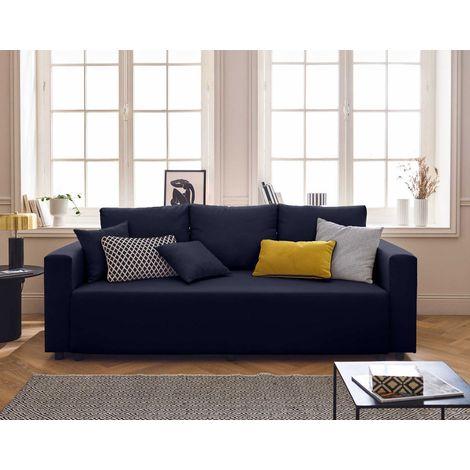 Regala - 3-sitzer sofa - schlaffunktion und bettkasten - aus stoff - blau (1/5)