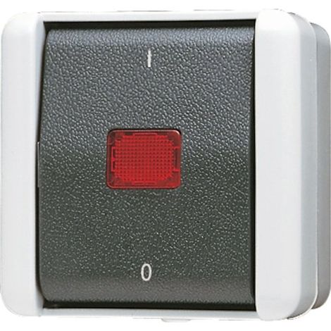 Jung Interrupteur à bascule témoin, Arrêt 2-pôl., 10 AX 250 V , IP 44, WG 800 802 KOW (1/2)