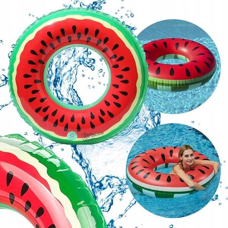 Flotador inflable con forma de sandía para la playa, ideal para que los niños se sumerjan en el agua o en la piscina. 75 cm. (1/5)