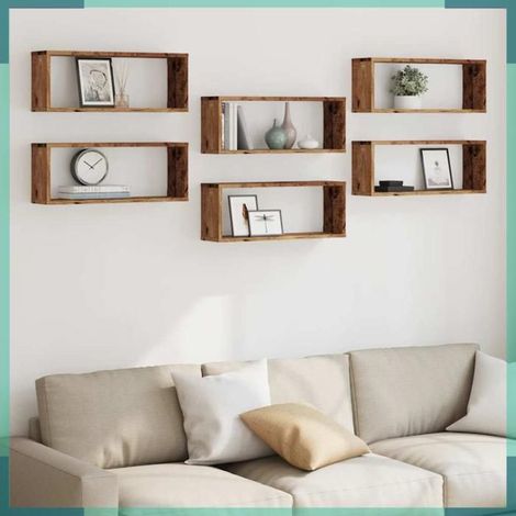 856588 étagères murales cube 6 pcs vieux bois 60x15x23 cm (1/5)