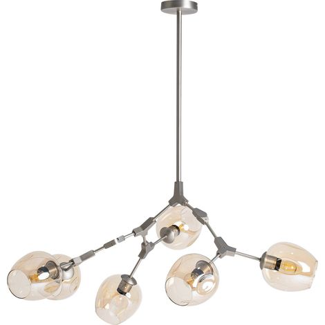 Lustre art déco argenté en acier finition patinée élégante - Argent patiné élégant blanc diffuseur (1/5)