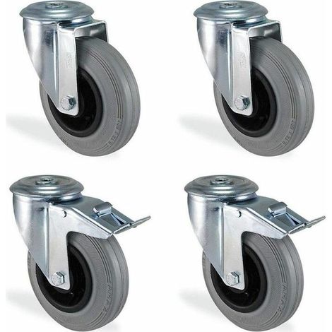 Lot de roulettes pivotantes avec freins en caoutchouc souple, diamètre 80 mm, charge 150 kg
