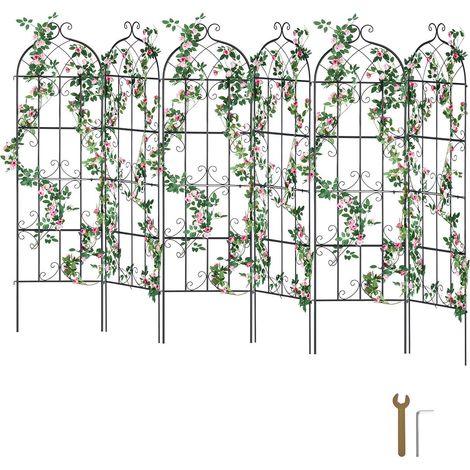 TREILLIS DE JARDIN POUR PLANTES GRIMPANTES, 71x20 CM, LOT DE 6, METAL ANTI-ROUILLE, SUPPORT POUR ROSES, CONCOMBRES, CLÉMATITES, DÉCORATIF POUR COURS ET PELOUSES (1/5)