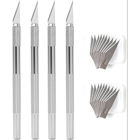 Scalpel de Précision avec Lames de Rechange Degrés, Cutter pour Loisirs Créatifs, Scrapbooking, Maquette, Sculpture, Bricolage, Art, Découpe Papier Carton, Argent (1/5)