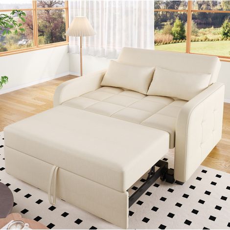 Divano letto a 2 posti con schienale regolabile, Beige HAVRYA (1/5)