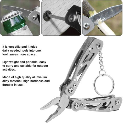 Outil multifonction de poche comprenant une pince, un couteau pliant et un tournevis, idéal pour le camping et les voyages. (1/5)