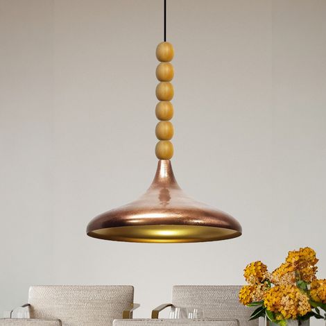 bamyum Holz Champion Suspension Industrielle Plafonnier, 35 cm Abat-Jour Plafonnier, Suspension Industrielle, E27 Lumières Pour Salon & Salle À Manger, Luminaire Suspendu Tono Cuivre (1/4)
