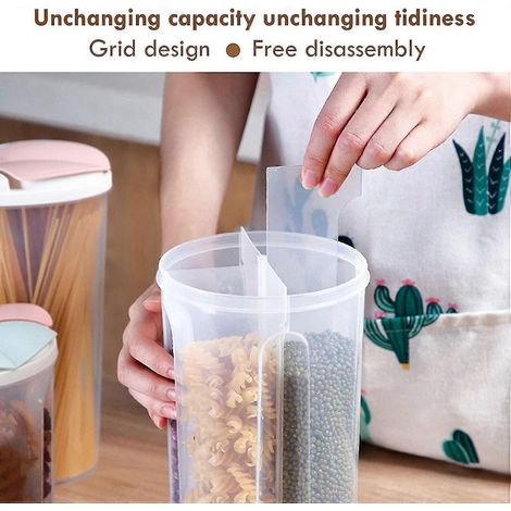 Bocal de rangement transparent compartimenté, bocal de rangement hermétique en plastique compartimenté pour grains de café, en-cas et aliments (multicolore) (1 pièce) (1/4)