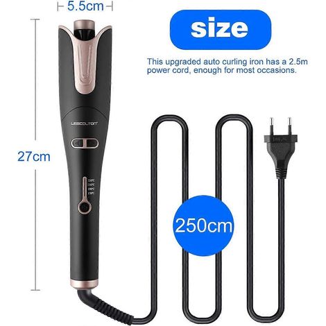Fer à friser rotatif, diamètre 2,5 cm, 4 réglages de température, double tension, protection anti-brûlure, arrêt automatique. (1/4)