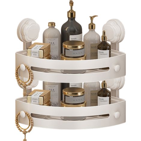 1 étagère d'angle pour douche, fixation par ventouses, sans perçage, résistante à l'humidité, pour salle de bain, cuisine et toilettes (1/5)