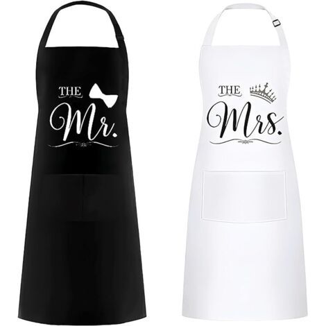 Sollbry Tablier De Couple 2 Pi猫ces, Tablier De Cuisine Familiale Pour La Saint-Valentin, No毛l, Halloween, Cadeau De Mariage (1/5)