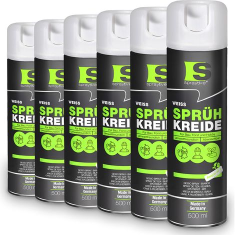 Spraytive 6x 500ml Sprühkreide weiß - Abwaschbare leuchtende Kreidefarbe, Outdoor Kreidespray, Bodenmarkierung, Temporäres Markierungsspray (1/5)