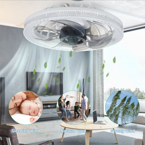 Ventilateur de plafond avec éclairage LED E27 pour chambre à coucher, télécommande, vitesse et luminosité réglables. (1/4)