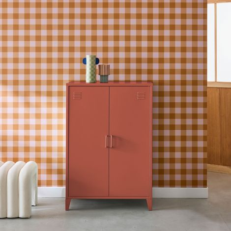 Sweeek – Commode en métal terracotta 2 espaces de rangement – Style industriel – Dimensions L 75 x P 33 x H 110 cm – Espace intérieur L 74 x P 46,3 cm