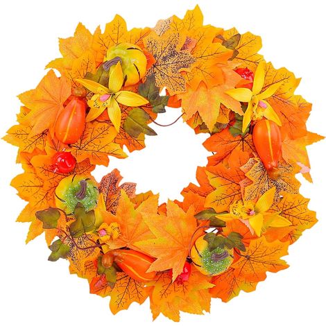 Couronne De Citrouille - Décoration Porte Fenêtre Ronde Pour Thanksgiving - En Plastique - 40 Cm - 1 Pièce (1/5)