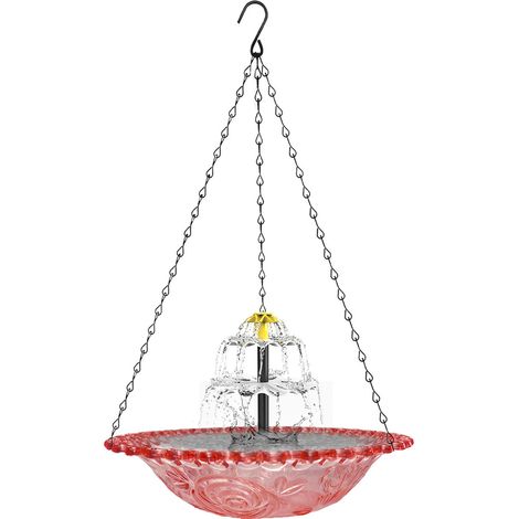 Fontaine solaire suspendue pour bain d'oiseaux, fontaine solaire d'extérieur avec pompe solaire, fontaine décorative pour jardin, terrasse ou patio (rose) (1/5)