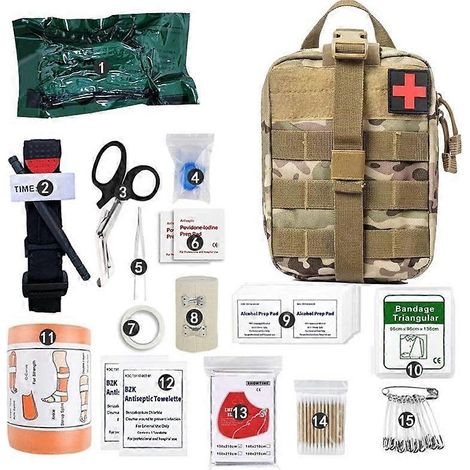 Trousse de premiers secours multifonctionnelle pour la survie en milieu sauvage, comprenant un ensemble d'outils de survie et des outils. (1/5)