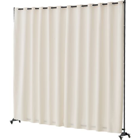 Mophorn Raumteiler, tragbares Panel mit Rollen und Vorhang, freistehender Sichtschutz für Büro, Schlafzimmer, Esszimmer, Arbeitszimmer, Beige, stilvoll und funktional