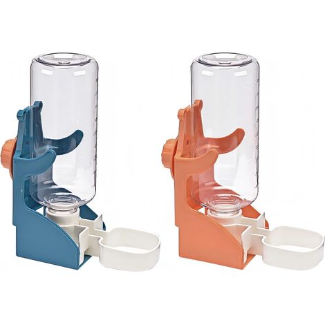 2 pièces de distributeur d'eau automatique pour lapins, 500 ml, bouteille de boisson suspendue pour lapins, cochons d'Inde, chinchillas, hérissons, furets, hamsters (Bleu, Orange) (1/5)