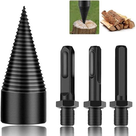 Foret De Fendage De Bois 42mm Fendeur De Buche, Foret Conique, Durable Outil De Broyage De Bois De Cône De Vis De Fendage Avec 3 Poignées De Forage, Carré/Rond/Hexagonal