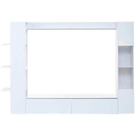 Meuble TV blanc 4 pièces,vitrine portes réversibles,grand rangement salon