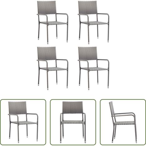 Polyrattan -  Garten-Essstühle 4 Stk. Stapelbar Grau Polyrattan (1/5)
