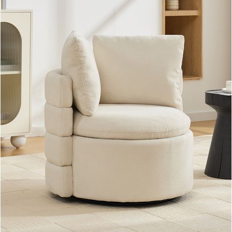 Drehsessel aus Chenille in Elfenbein mit verstecktem Stauraum, 72 x 66,5 x 76 cm (1/5)