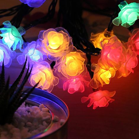 Lampes de fée solaires en forme de rose, Lampe à fil imperméable à 8 modes-Couleur 5m 20led (1/5)