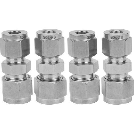Adaptateur de Compression en Acier Inoxydable Double Bague pour Tubes (8mm/10mm) - Lot de 4 Pièces (1/5)