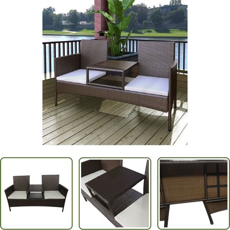 vidaXL Gartenmöbel - Gartensofa 2-Sitzer mit Teetisch Poly Rattan Braun (1/5)