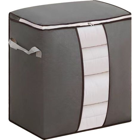 Sac de rangement pour vêtements en tissu non tissé épais, réutilisable, anti-poussière, grande capacité, multifonctionnel, double fermeture éclair, pour couettes et couvertures, gris, vertical, 50 x 4 (1/5)