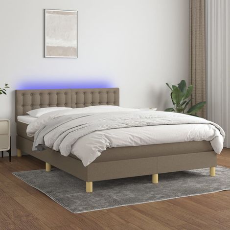 Sommier tapissier avec matelas et LED Lit adulte Contemporain Taupe 140x200 cm Tissu 23292
