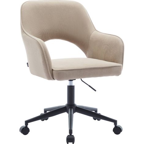 Chaise de bureau à roulettes velours côtelé taupe L 60 x P 62 x H 89 / 99cm (1/5)