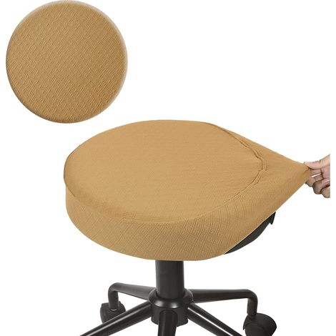 Lot de 1 housse de tabouret de bar en tissu jacquard résistant aux plis, extensible, lavable et anti-poussière de 35,6 à 40,6 cm de diamètre - Ocre (1/5)