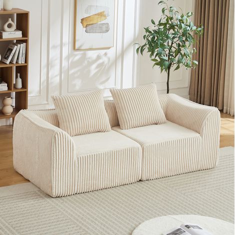 Sofa modular aus Cord und Schaumstoff in Beige, mit geschwungenen Linien, extrabreiter Sitzfläche, ohne Montage (1/5)