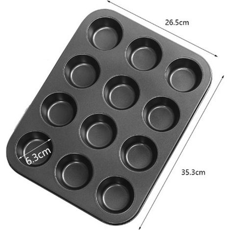 Moule à gâteau rond antiadhésif en acier au carbone à 12 cavités avec revêtement en téflon, ustensiles de four, gris, lot de 2 (1/5)