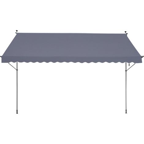 Mophorn Patio Awning Retractable, 178 x 47in, with a manual crank handle. 86 to 122 Inches Height adjustable. Dark Gray outdoor patio canopy, suitable for patio, balcony, yard