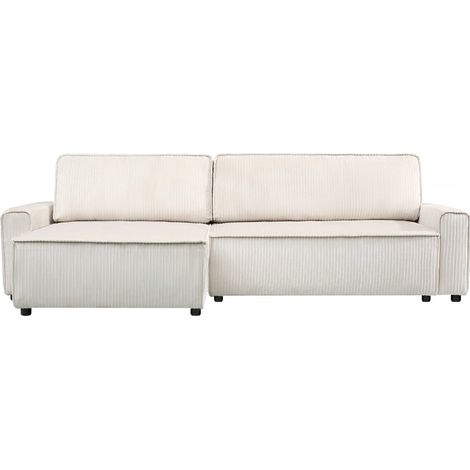 Palozi Sofa – Canapé d'angle convertible réversible en velours côtelé beige – 3 places – Coffre de rangement – Dimensions 282 x 153 x 93 cm