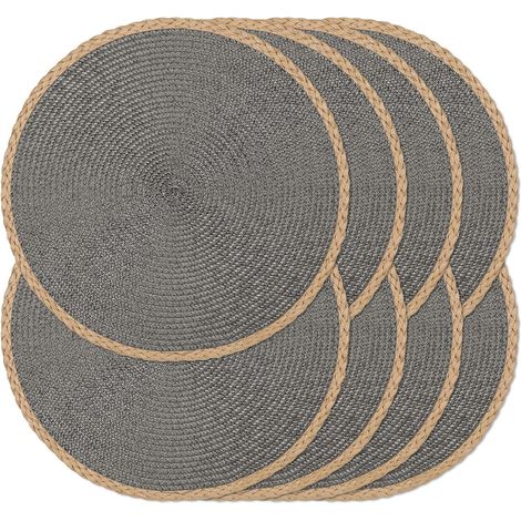 Lot de 8 sets de table ronds, 38,1 cm - Tapis de table tressés tissés à la main, résistants à la chaleur, antidérapants, essuyables, à bord fin pour la cuisine, la salle à manger, usage'Bord Fin Marro (1/5)