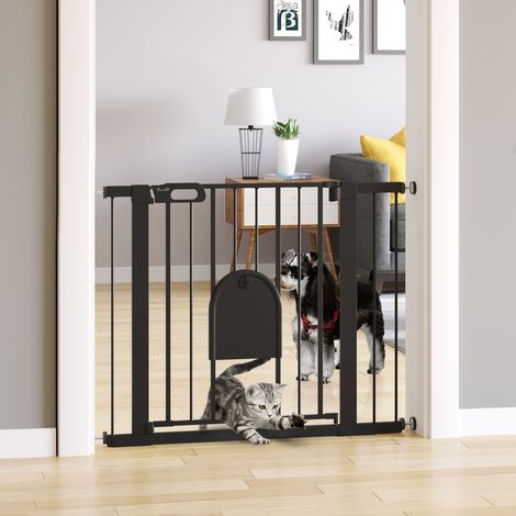 Barrière de sécurité pour animaux avec fermeture automatique et double verrouillage, acier noir (1/5)