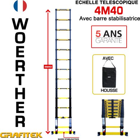 Echelle télescopique 4m40 Woerther avec barre stabilisatrice - Charge maximal 150Kg - Garantie 5 ans