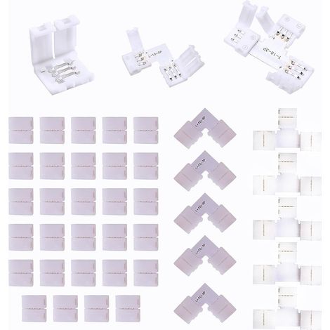 42 Pièces Connecteurs de Bandes LED 3 Broches 10 mm Connecteurs de Lumière sans Soudure en Forme de L et T Connecteurs d'Extension de Lumière d'Adaptateur pour WS2811, WS2812b, SK6812 SMD RGB (1/5)