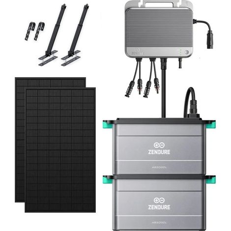 Zendure SolarFlow 800 – 800W Balkonkraftwerk Komplettset mit Mikrowechselrichter, direkt an Steckdose betreibbar, mit 450W x2 bifaziale Solarmodule inkl. Zubehör, 2xAB2000L, Solarmodul-Wandhalterung (1/5)