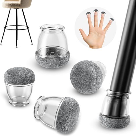 Mini Chair Glides 10-15mm, 16 Pieces Round Transparent Chair Leg Caps, Grey Felt Pads for Stool (1/5)