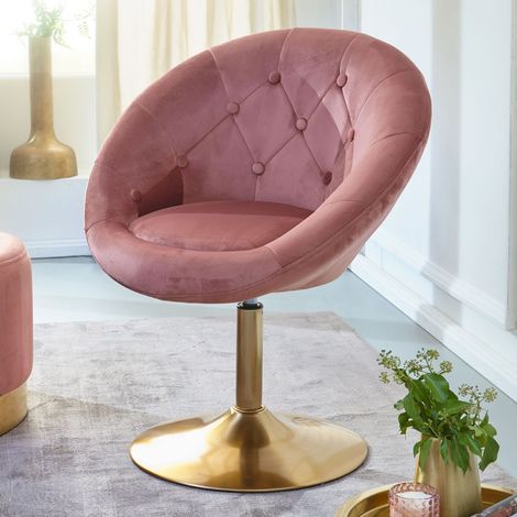Chaise de bureau pivotante 67x62x80/100 cm en velours rose (1/5)